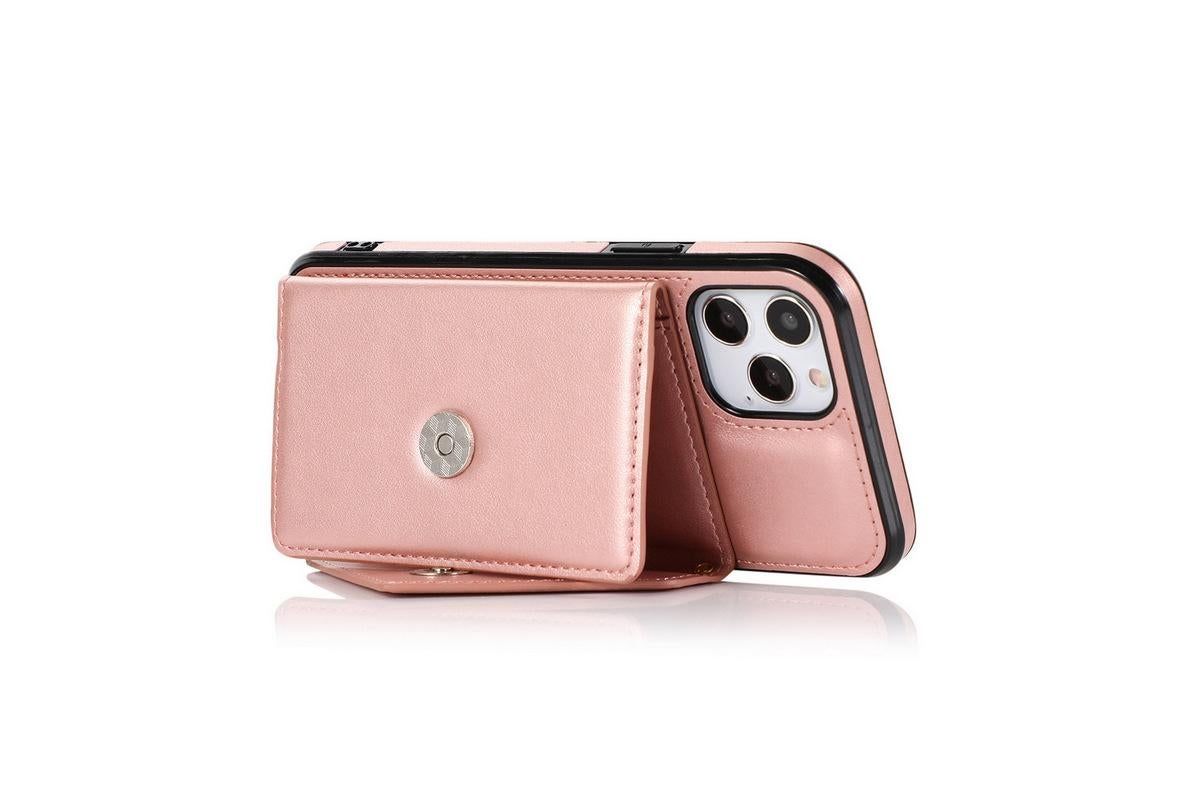 PU Leather Crossbody Phone Case Cover Wallet Card Holder for iPhone 13 Series -Rose Gold /iPhone13 6.1