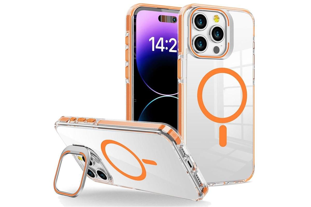 For iPhone 16 Series Phone Case with Stand Full Body Case -Orange /iPhone 16 Pro