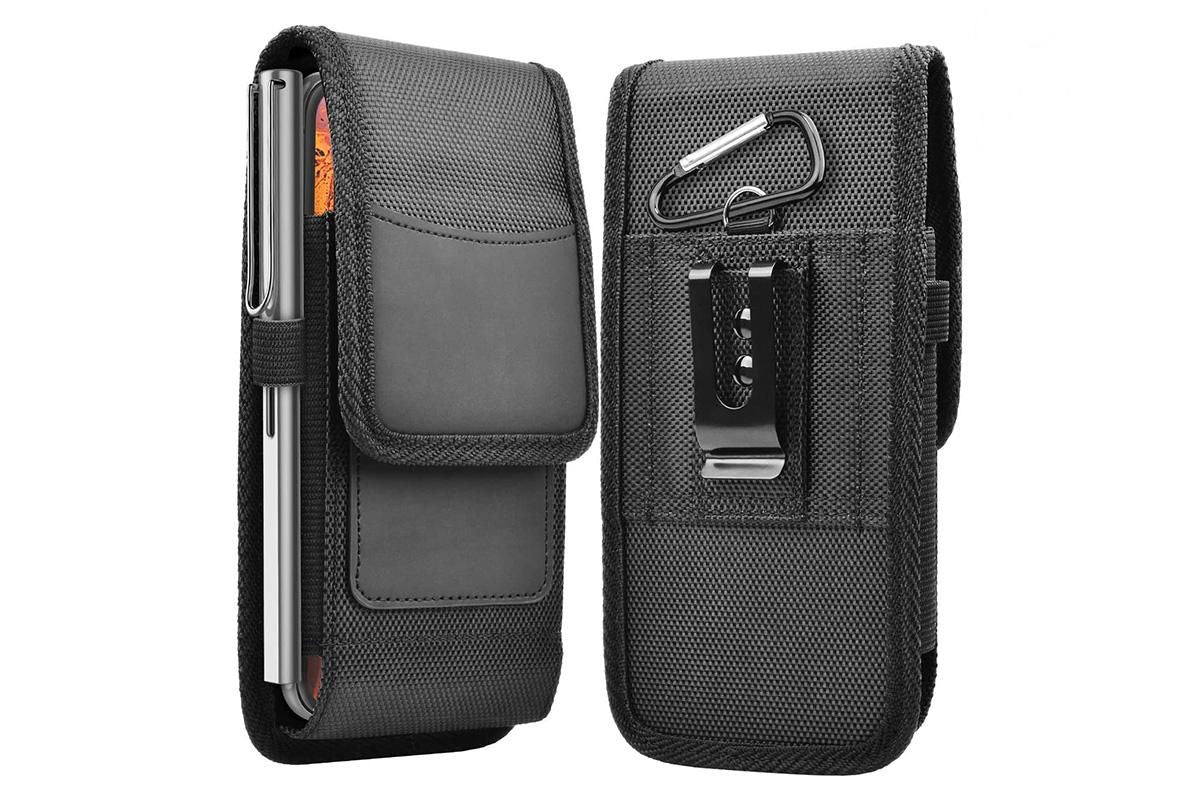 2Pcs Universal Black Oxford Cloth Phone Waist Pouch with Belt Clip and Card Holder Compatible with Most Smartphones - M