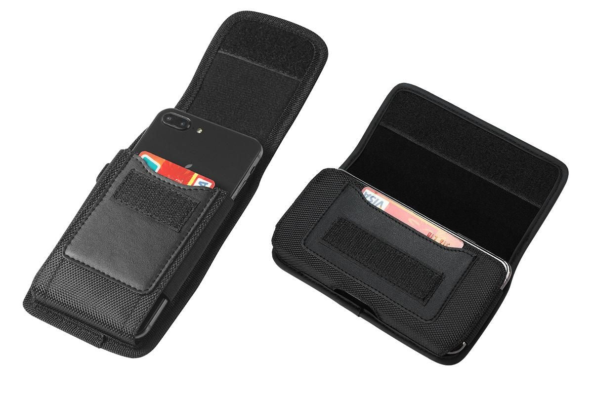 2Pcs Universal Black Oxford Cloth Phone Waist Pouch with Belt Clip and Card Holder Compatible with Most Smartphones - XL