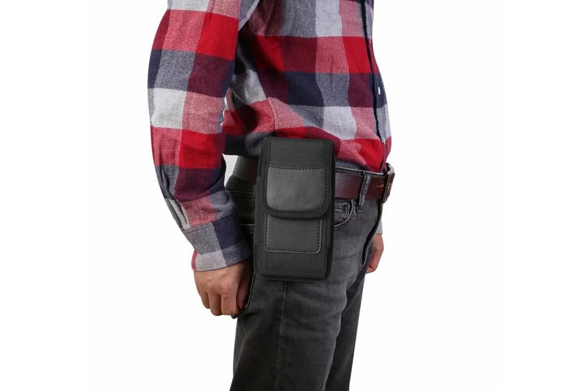 2Pcs Universal Black Oxford Cloth Phone Waist Pouch with Belt Clip and Card Holder Compatible with Most Smartphones - XL