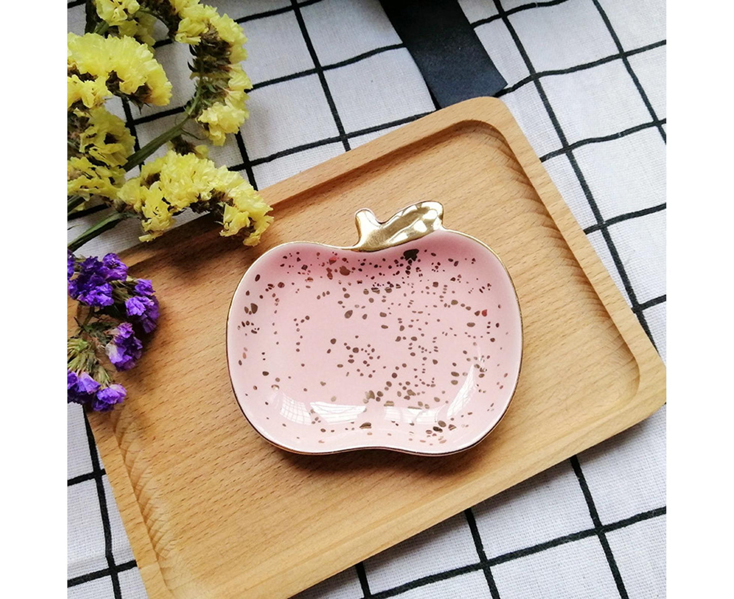 Jewelry Dish Cute Multi-purpose Ceramic Earrings Decorative Display Bowl for Indoor-Pink