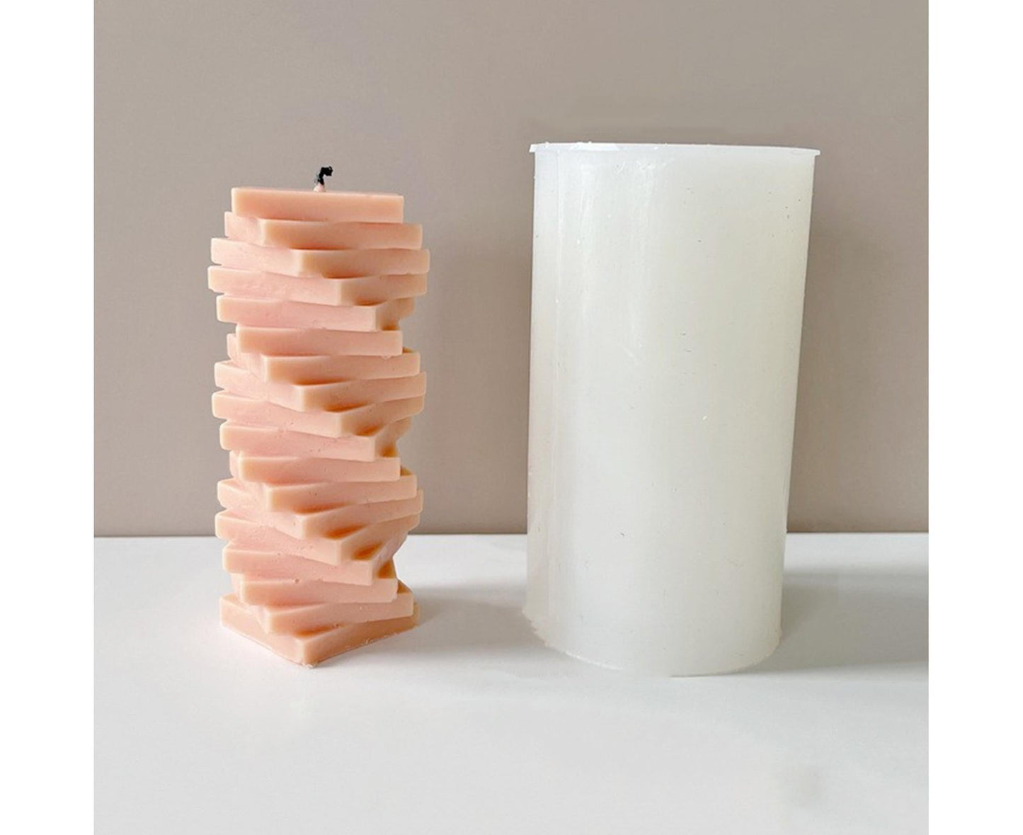 Candle Mold Non-stick DIY Silica Gel Rotating Cylinder Epoxy Resin Mold Home Ornament -White