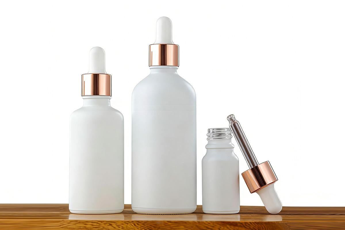 10 Pack Glass Dropper Bottles Rose Gold Caps for Essential Oils - 30ml