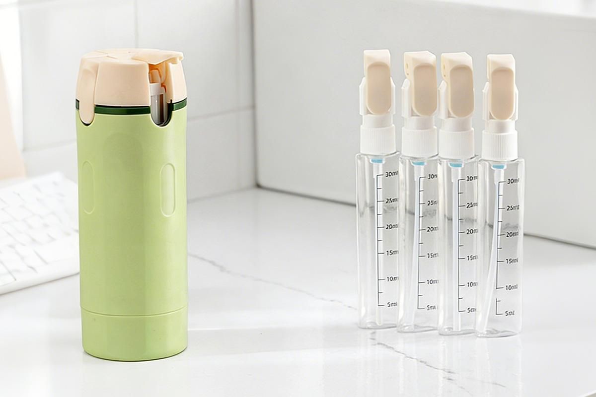 4 in 1 Travel Dispenser with 30ml Travel Bottles Travel Bottles for Shampoo Lotion - Green
