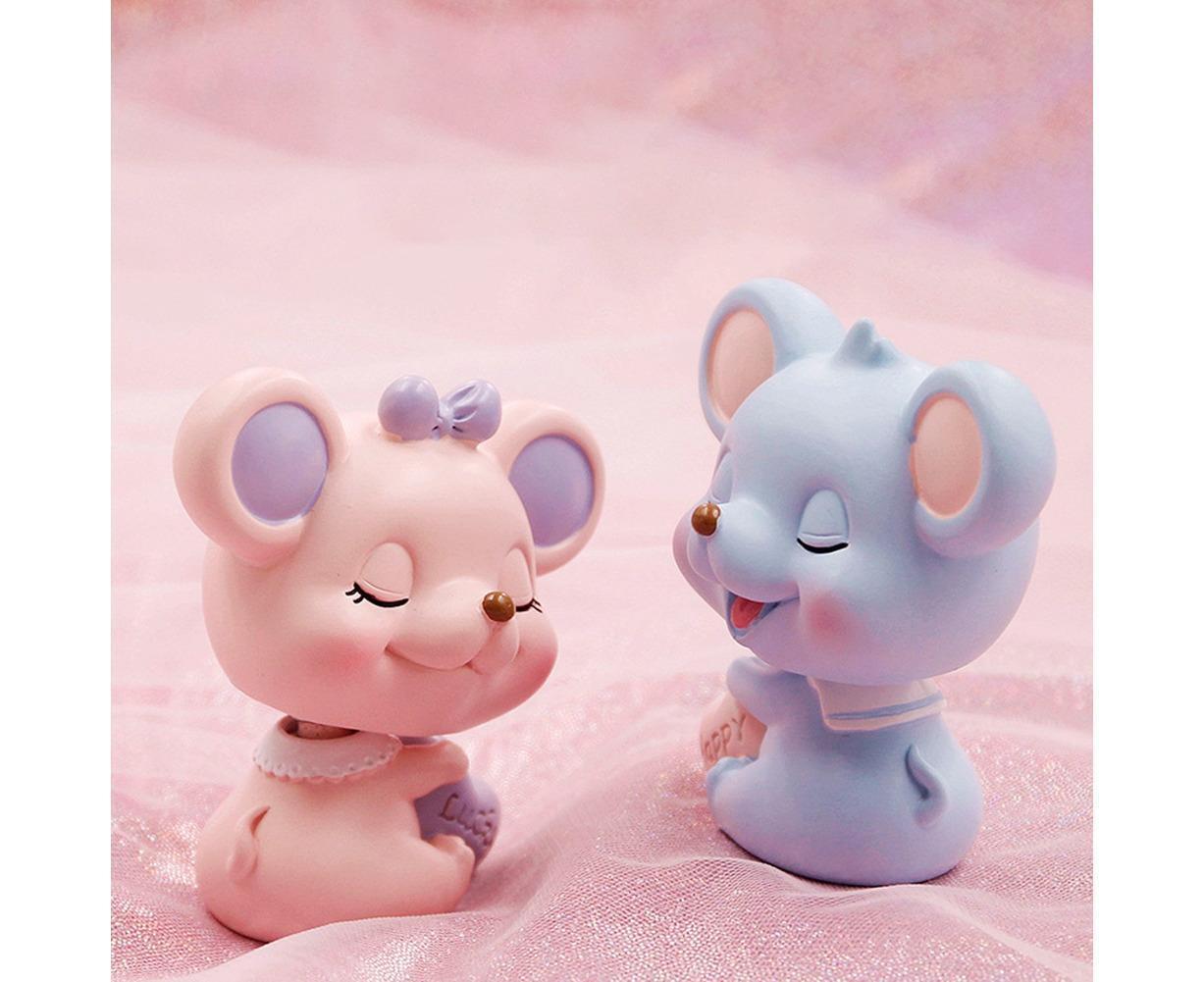 Resin Cartoon Nodding Mouse Car Dashboard Bedside Ornament 2020 New Year Gift-Blue
