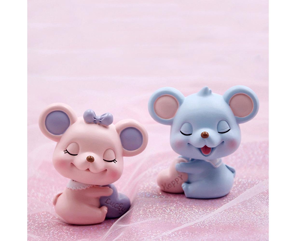 Resin Cartoon Nodding Mouse Car Dashboard Bedside Ornament 2020 New Year Gift-Blue