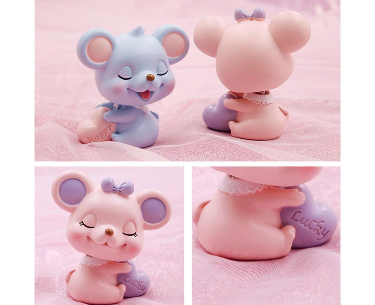 Resin Cartoon Nodding Mouse Car Dashboard Bedside Ornament 2020 New Year Gift-Blue