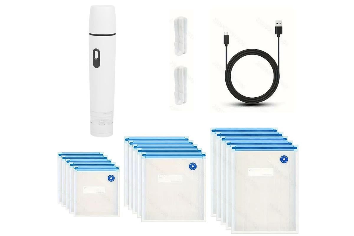 Compact Vacuum Sealer for Food Storage with 15 Reusable Vacuum Bags