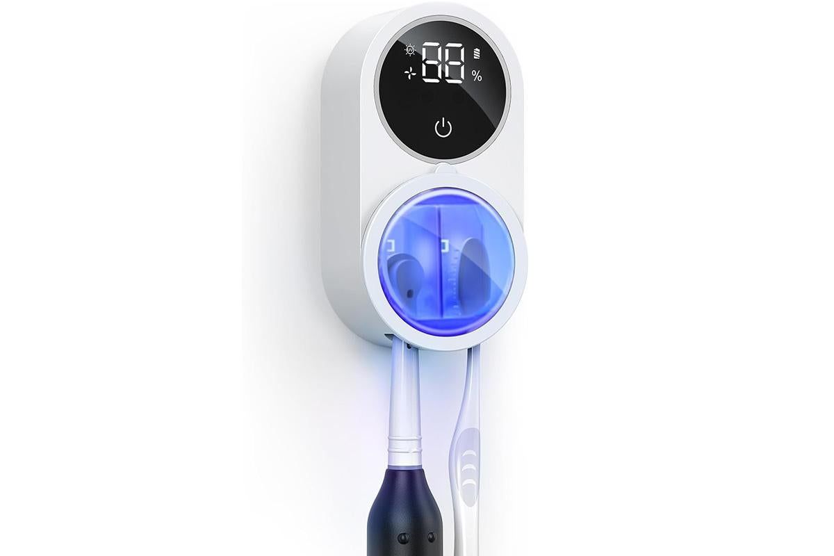 Toothbrush Cleaner Toothbrush Holder Wall Mount Toothbrush Holder for Bathrooms with Smart Light Cleaning and Fan Drying