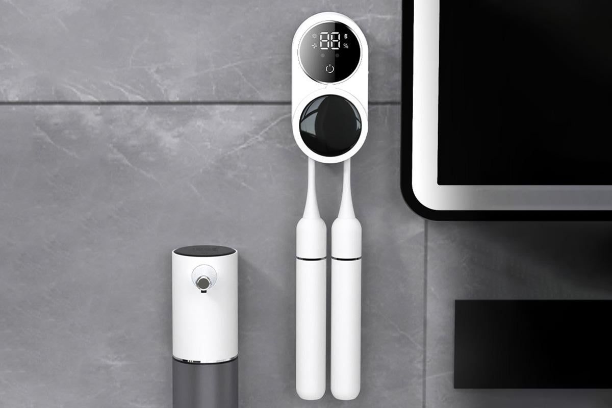 Toothbrush Cleaner Toothbrush Holder Wall Mount Toothbrush Holder for Bathrooms with Smart Light Cleaning and Fan Drying
