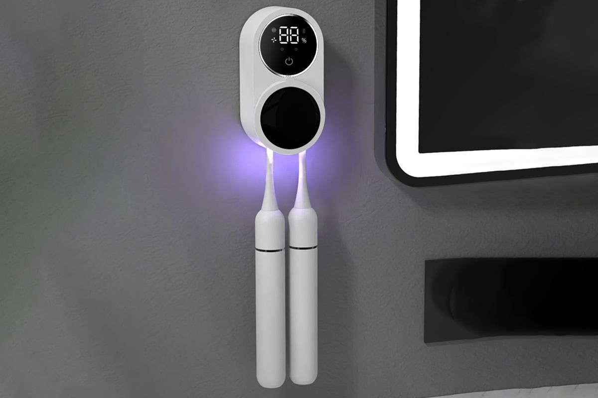 Toothbrush Cleaner Toothbrush Holder Wall Mount Toothbrush Holder for Bathrooms with Smart Light Cleaning and Fan Drying