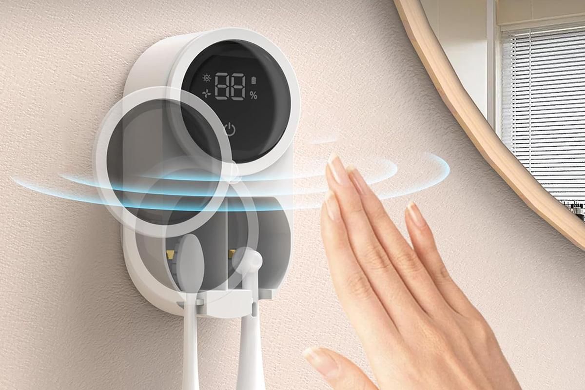 Toothbrush Cleaner Toothbrush Holder Wall Mount Toothbrush Holder for Bathrooms with Smart Light Cleaning and Fan Drying