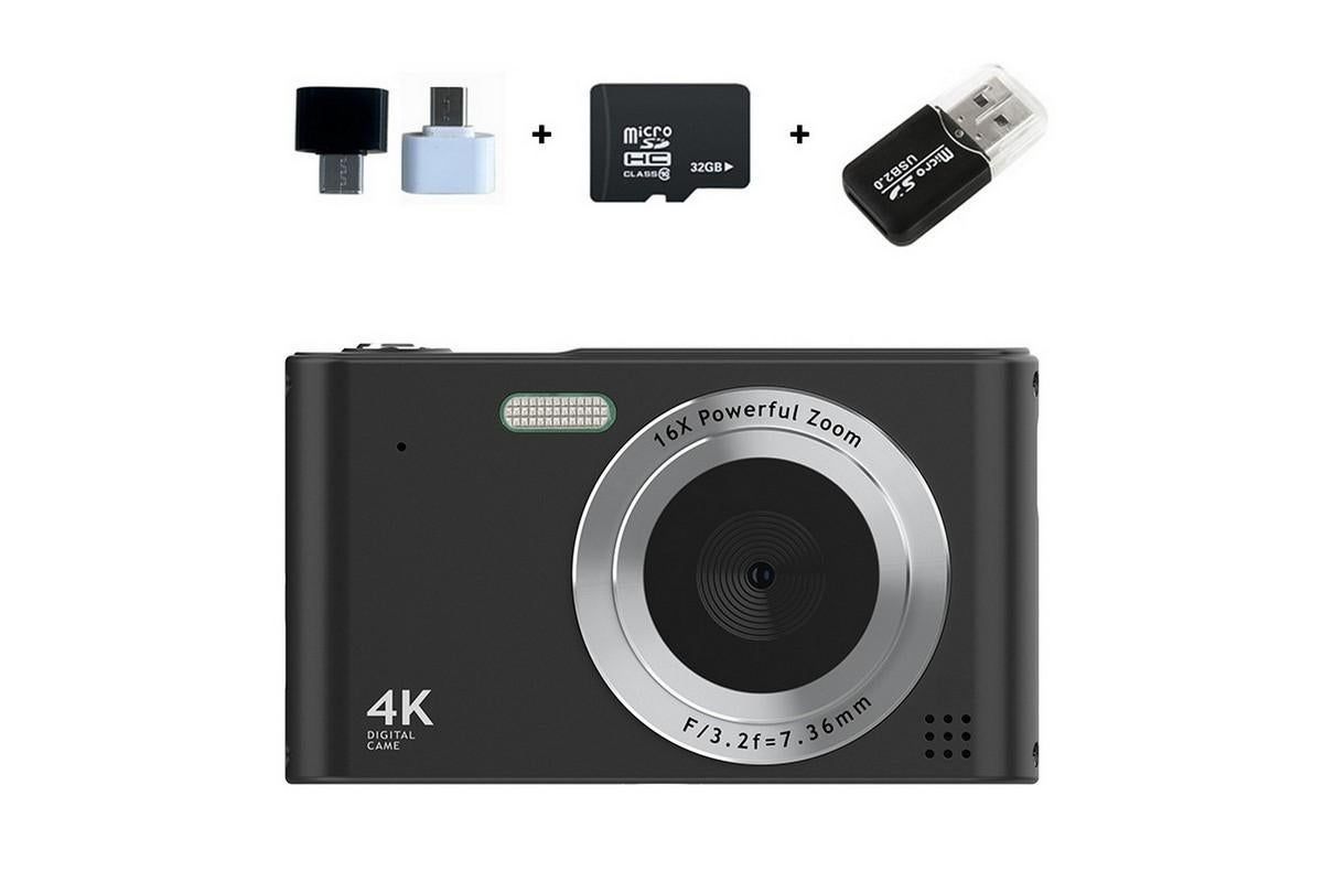 4K Digital Camera for Photography Vlogging Camera for YouTube Video 16X Digital Zoom with 32G Memory Card - Black