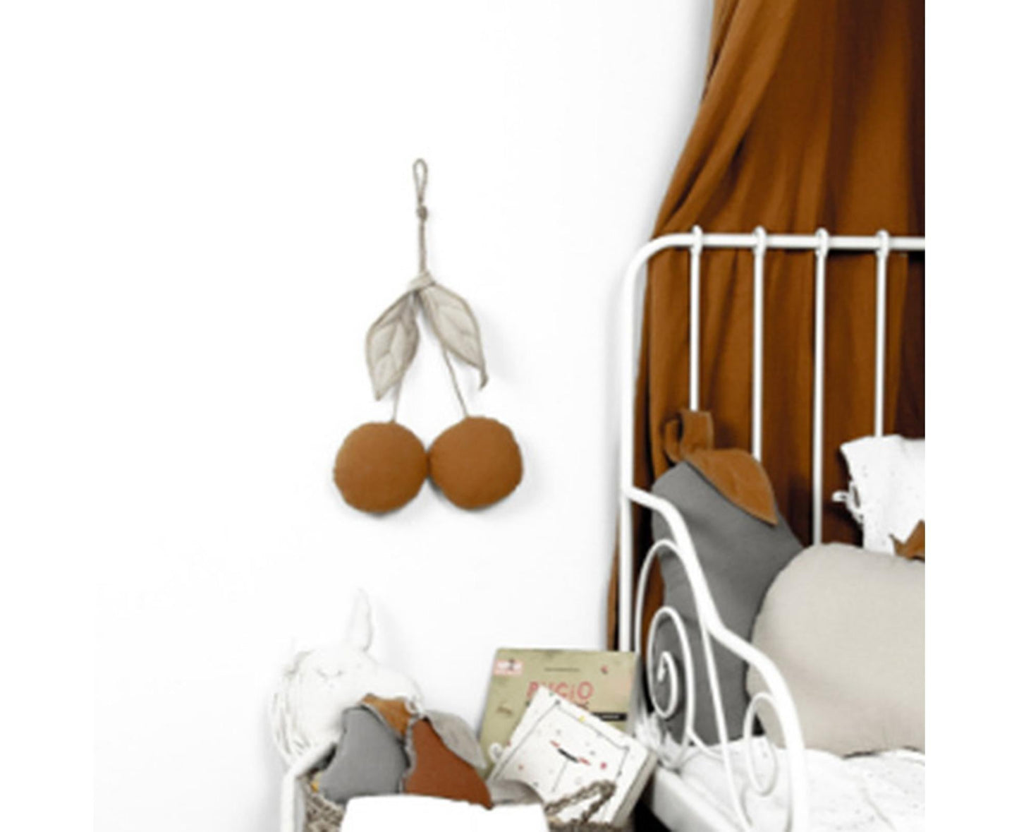Lovely Cherry Shape Wall Hanging Decor Cute Ultra-soft Fabric Wall Hanging Ornament for Home-Orange