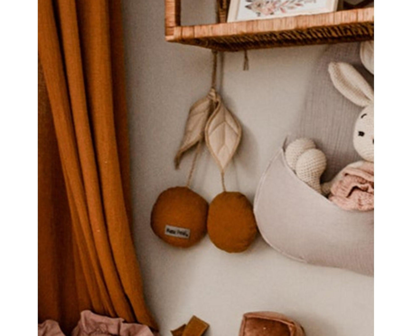Lovely Cherry Shape Wall Hanging Decor Cute Ultra-soft Fabric Wall Hanging Ornament for Home-Orange