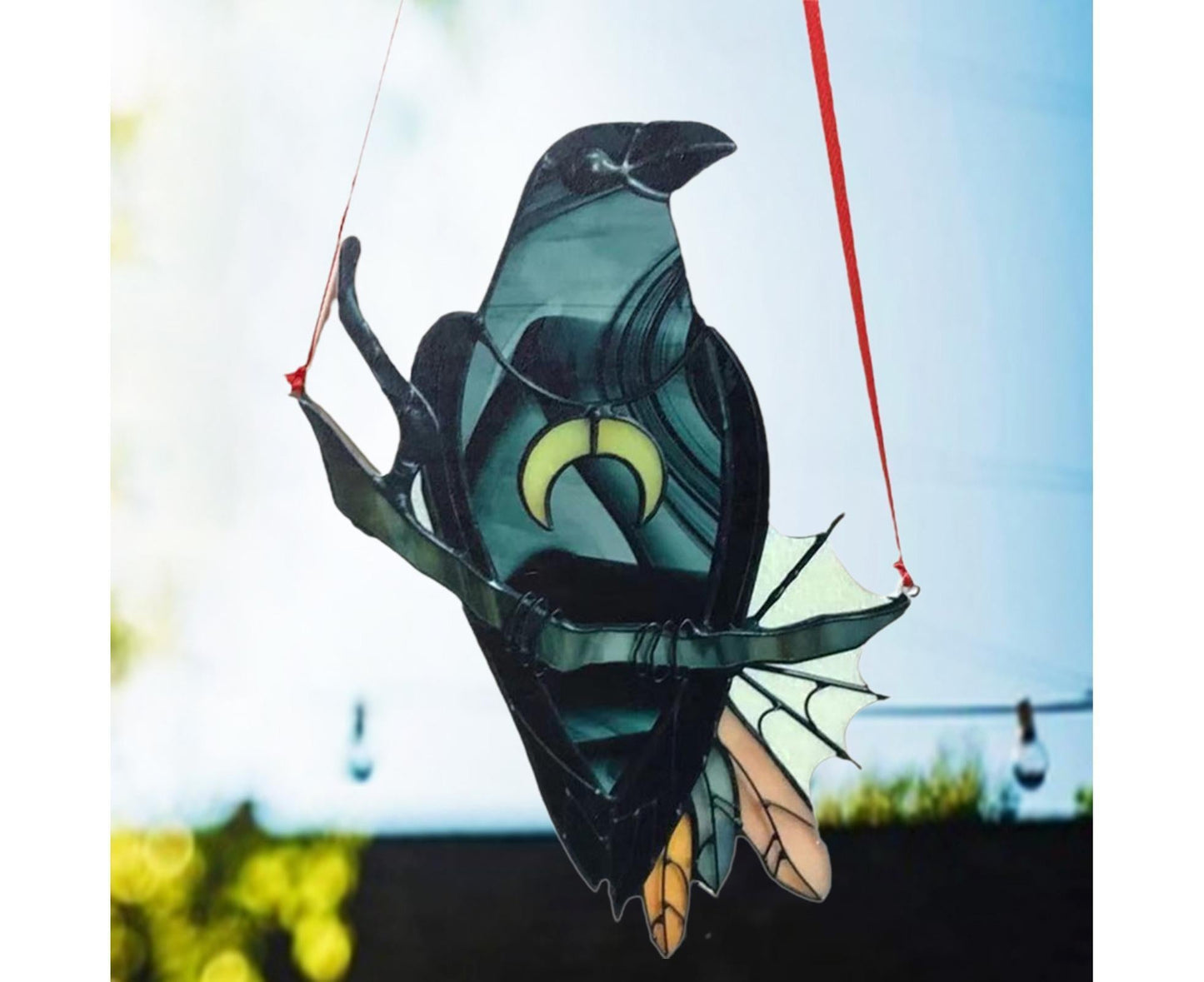 Pendant Crow Pattern Landscaping Ornaments Acrylic Door Wall Hanging Ornaments for Home-Black