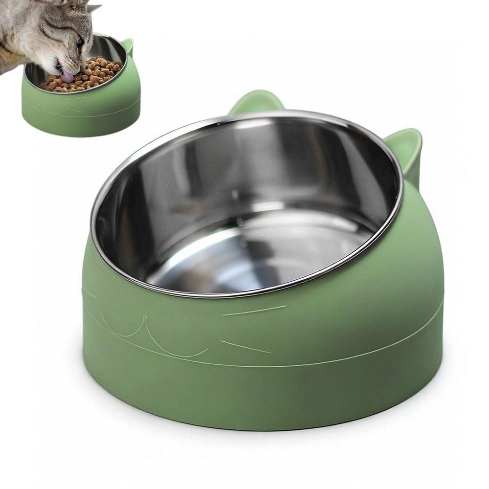 400ml Stainless Steel Tilted Pet Bowl - Non-Slip Raised Feeder for Cats & Dogs Blue