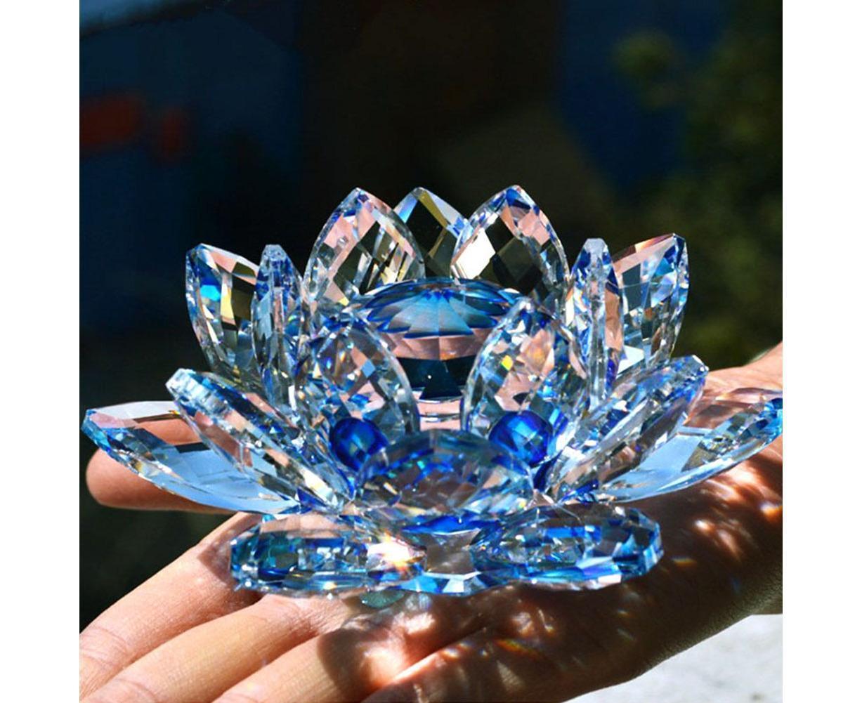 Artificial Quartz Crystal Lotus Flower Figurine Wedding Party Decor Souvenir-Red