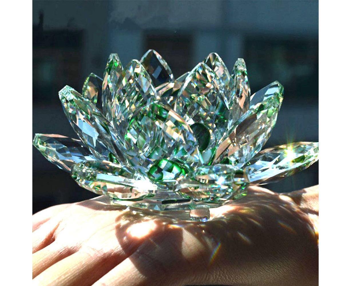 Artificial Quartz Crystal Lotus Flower Figurine Wedding Party Decor Souvenir-Red