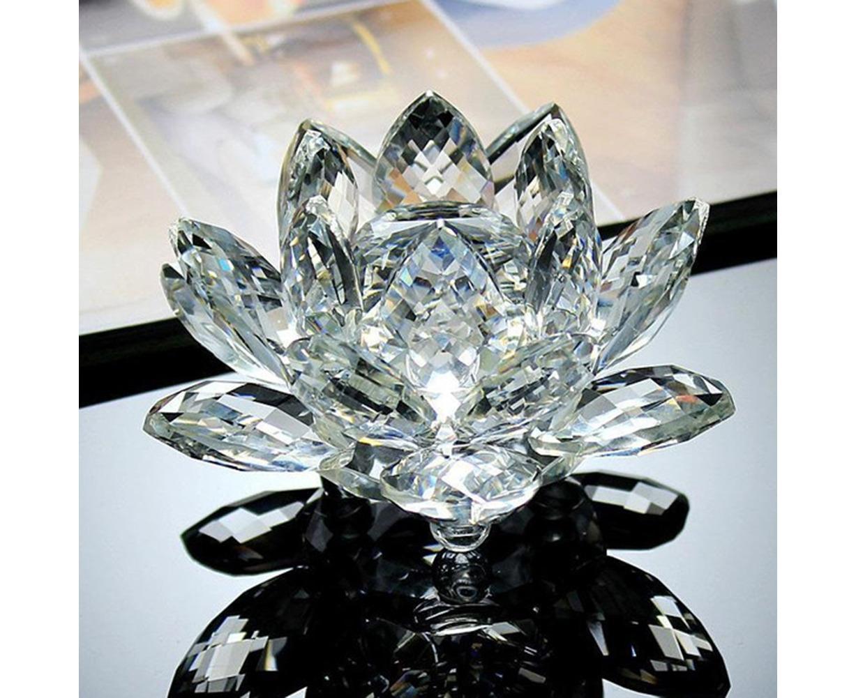Artificial Quartz Crystal Lotus Flower Figurine Wedding Party Decor Souvenir-Red