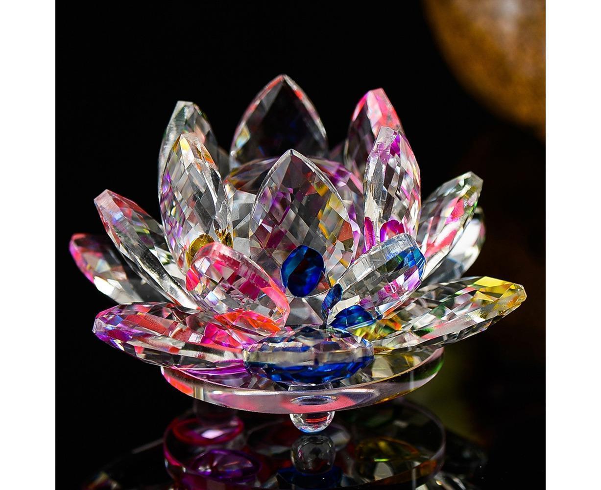 Artificial Quartz Crystal Lotus Flower Figurine Wedding Party Decor Souvenir-Red