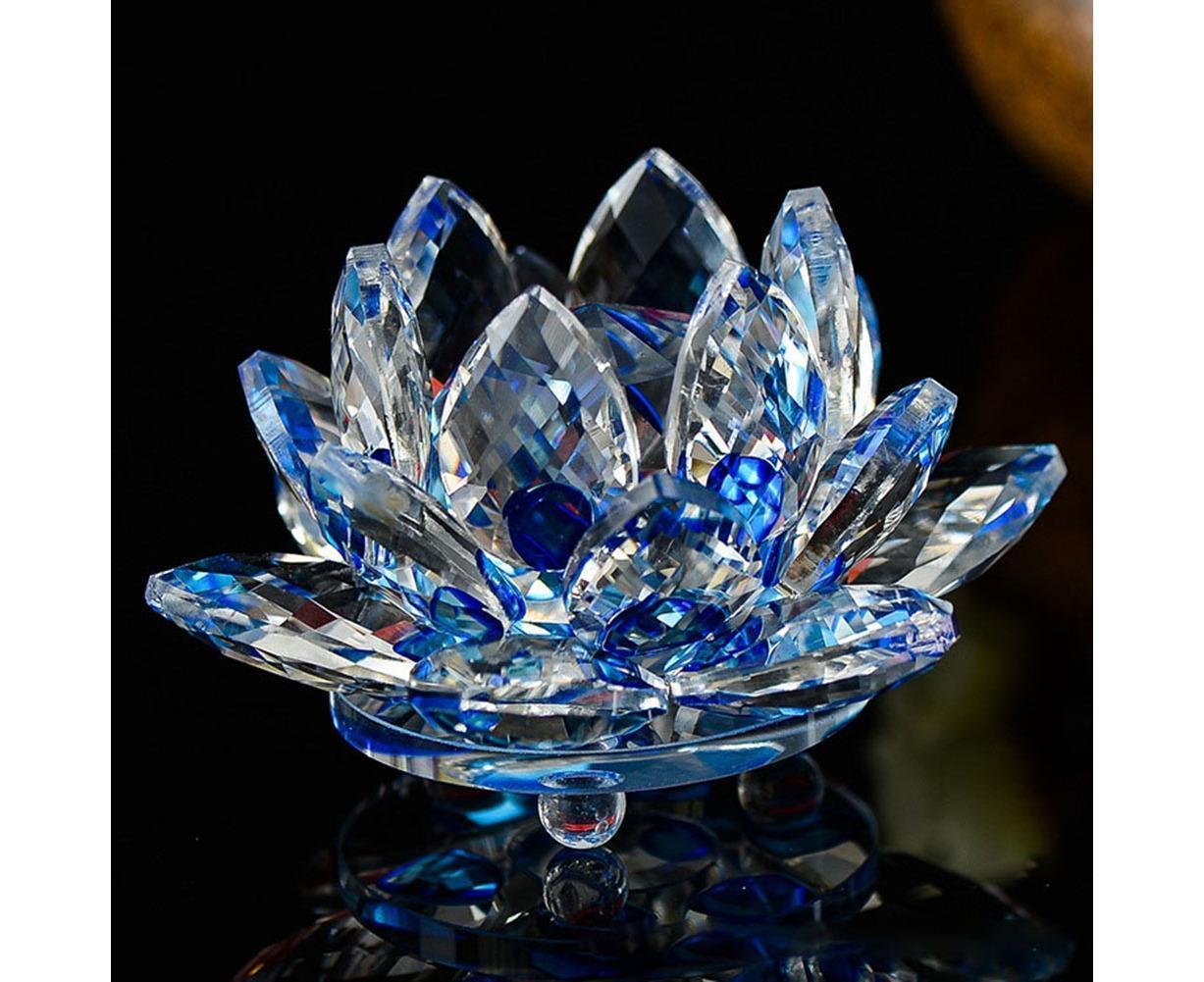 Artificial Quartz Crystal Lotus Flower Figurine Wedding Party Decor Souvenir-Red