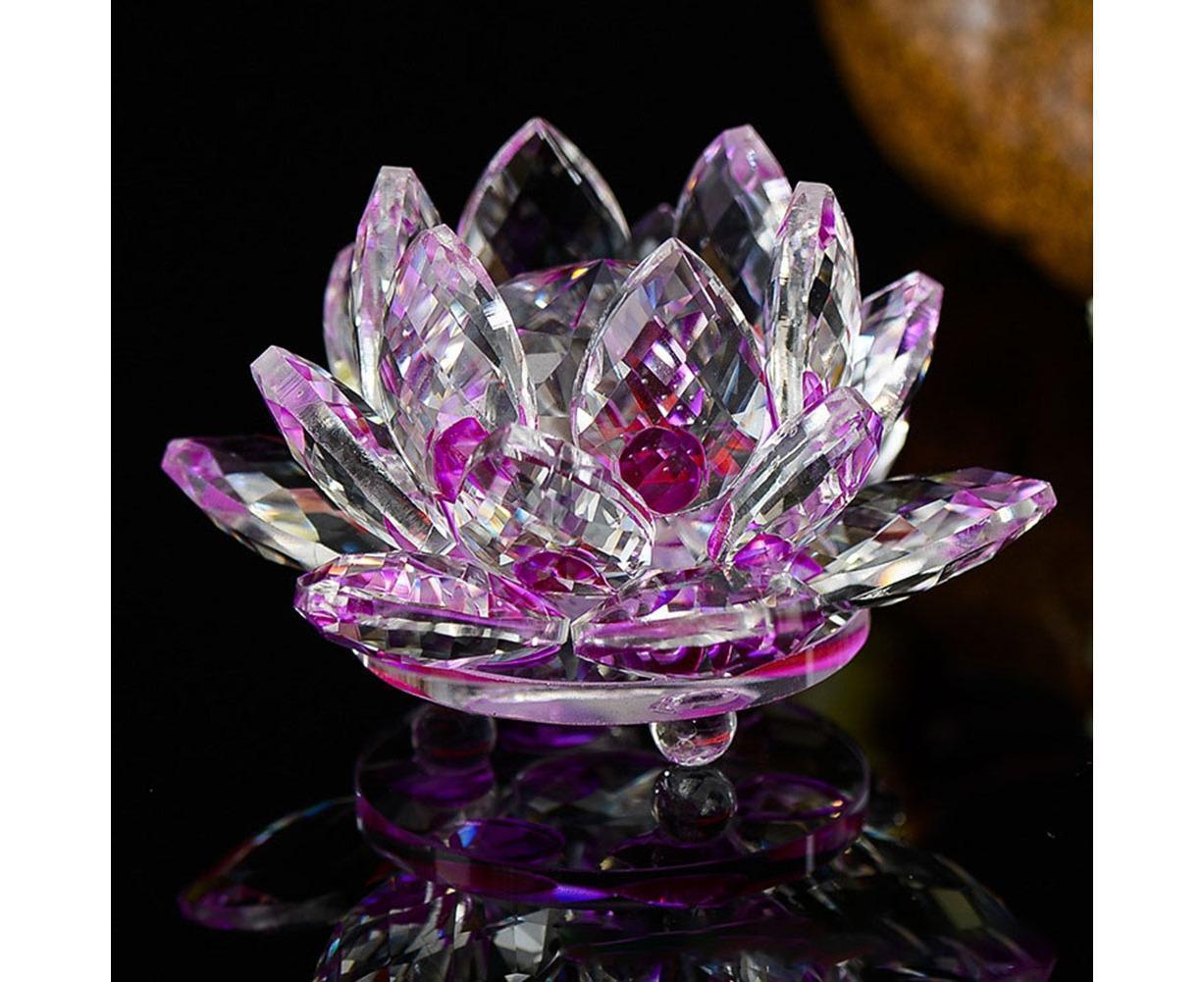 Artificial Quartz Crystal Lotus Flower Figurine Wedding Party Decor Souvenir-Red