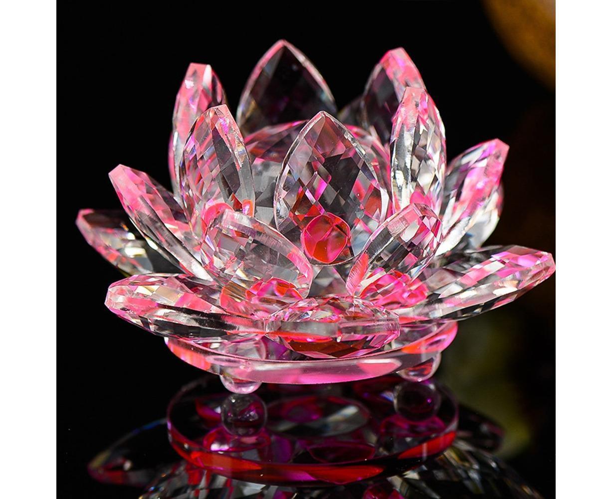 Artificial Quartz Crystal Lotus Flower Figurine Wedding Party Decor Souvenir-Red