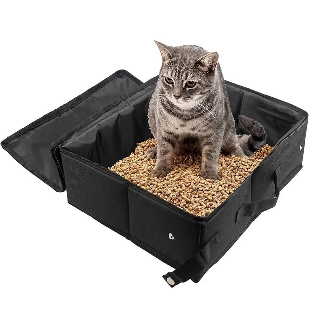 Portable Foldable Cat Travel Litter Box - Waterproof & Easy to Clean Black