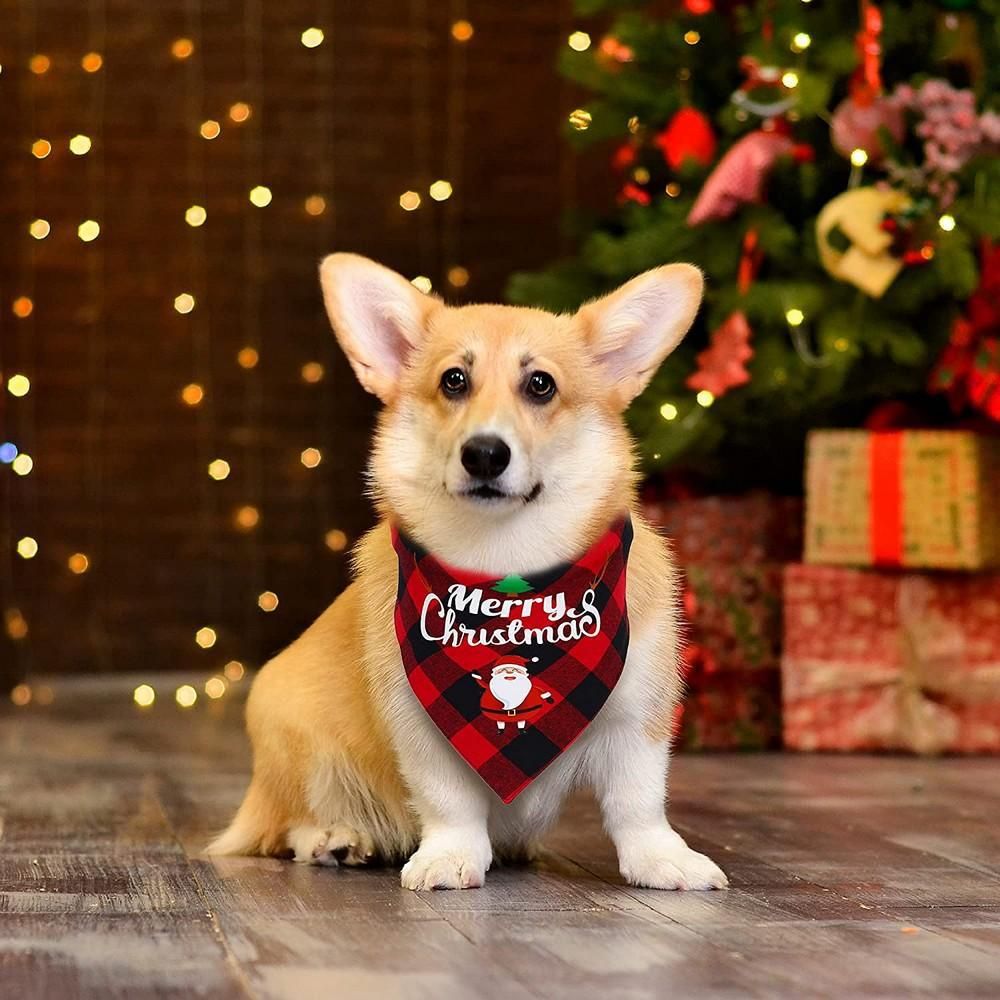 Christmas Pet Triangle Scarf Dog Bandana Pet Wearable Accessories Red Grid - Christmas Hat