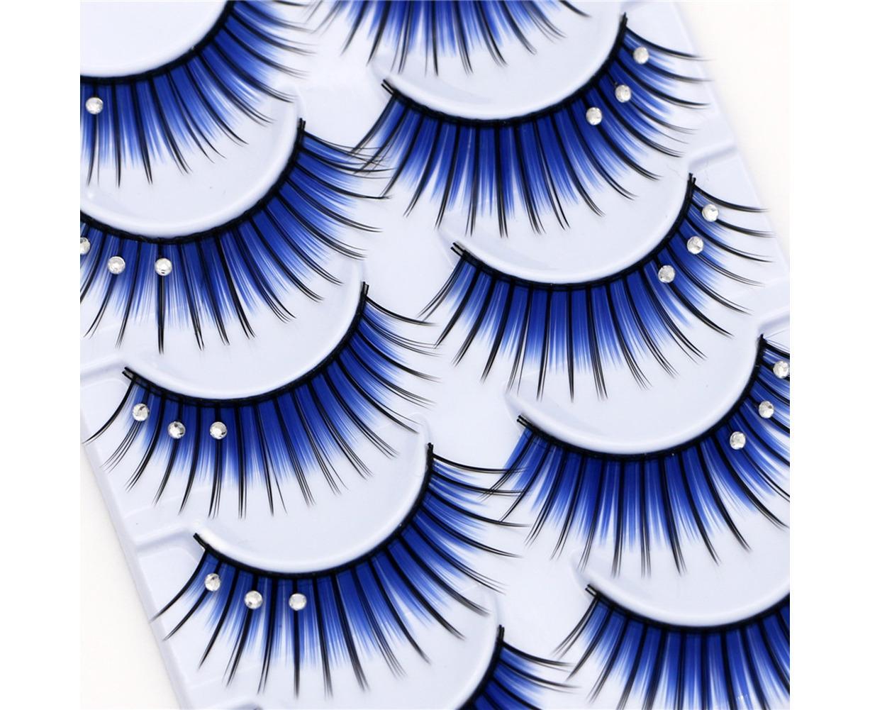 5 Pairs Dual Colors Glitter Rhinestones Artificial Eyelash Party Makeup Tool