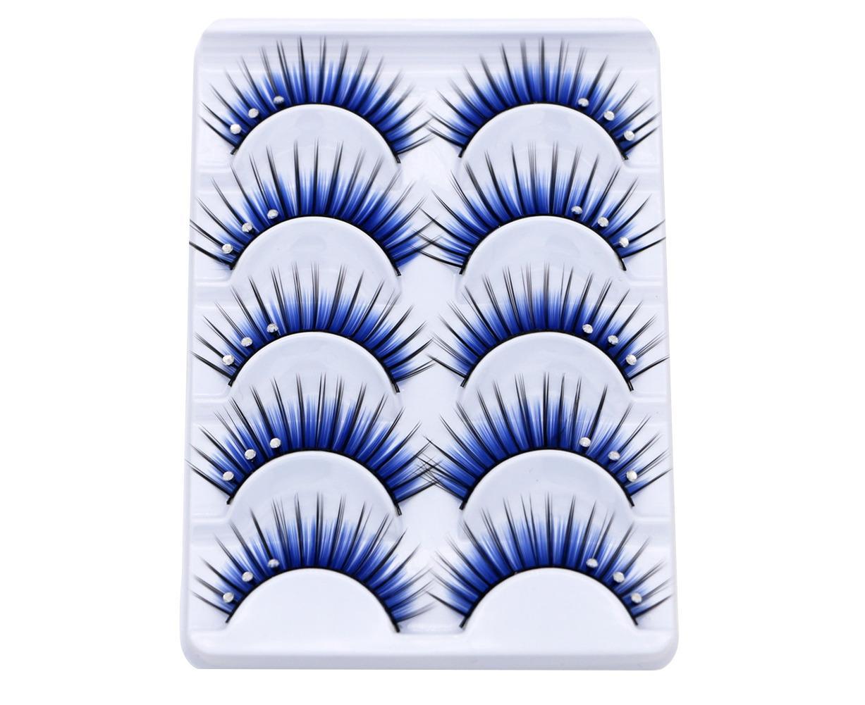 5 Pairs Dual Colors Glitter Rhinestones Artificial Eyelash Party Makeup Tool