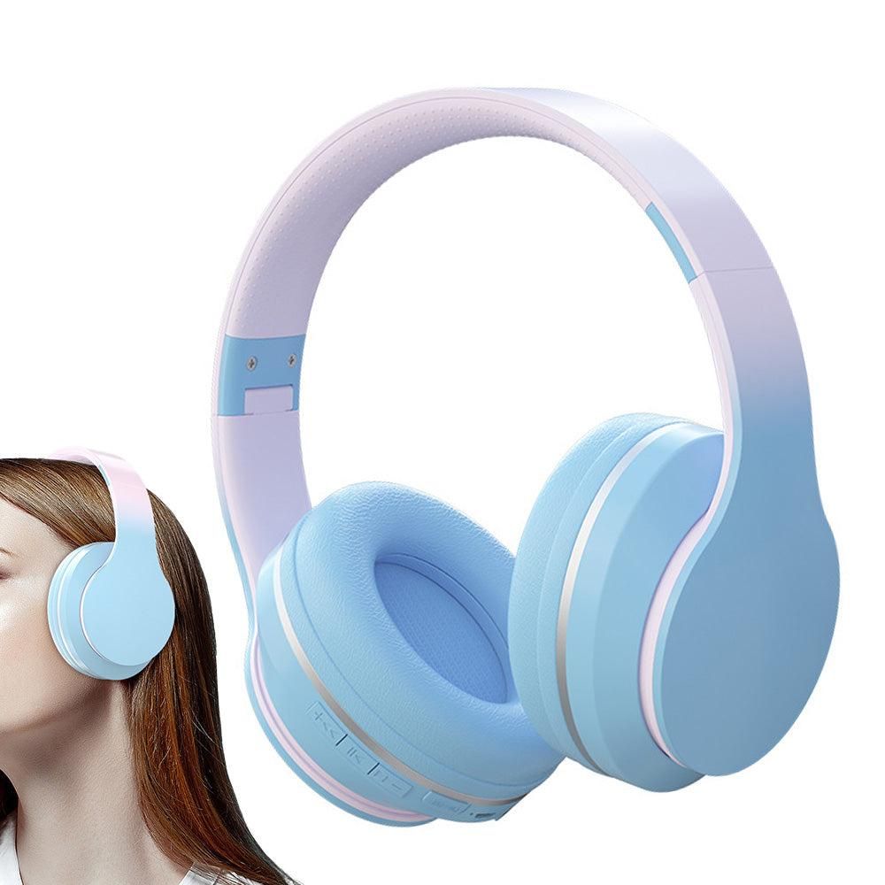 Foldable Wireless Over-Ear Headphones Bluetooth Headset with Mic Function Blue