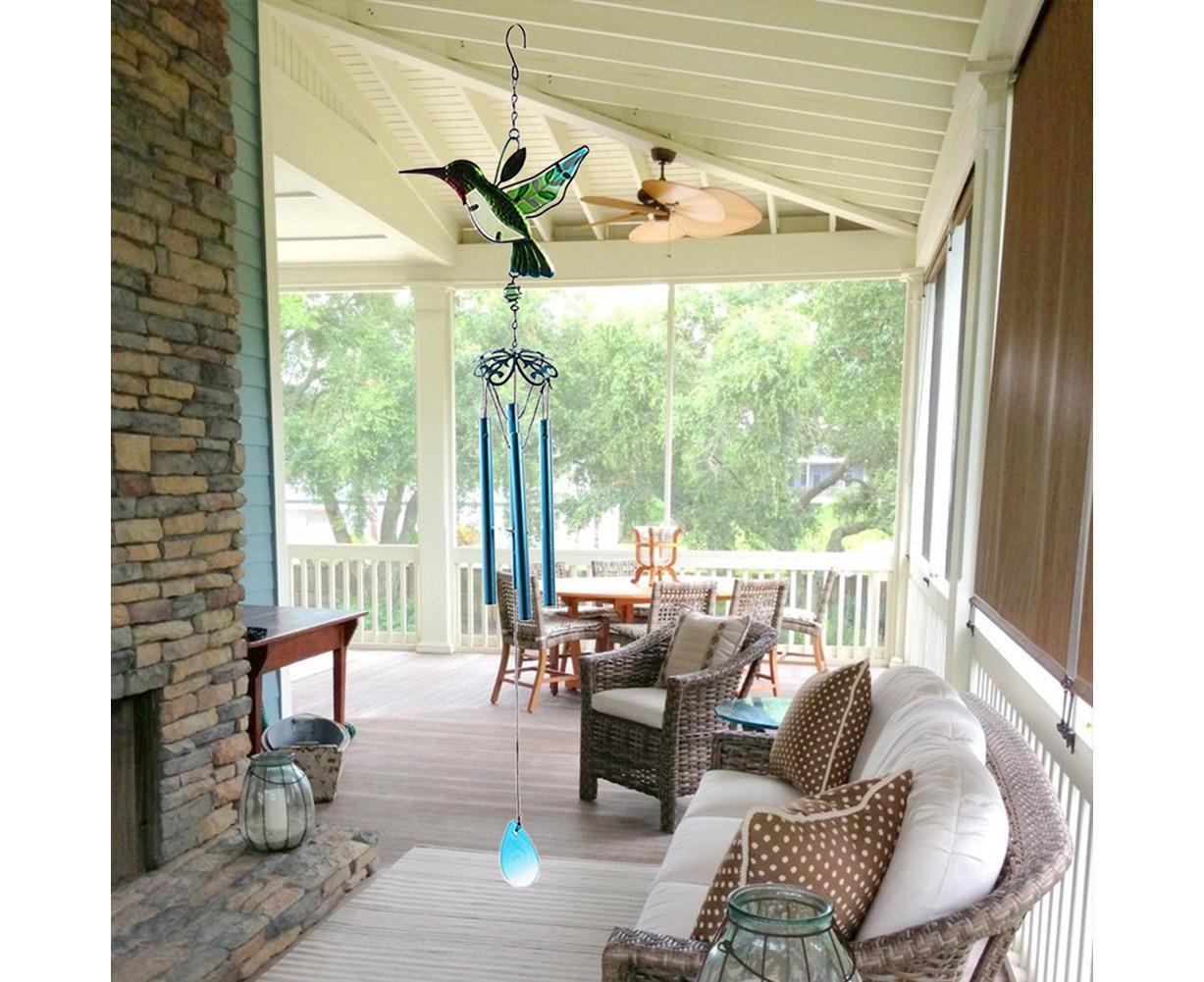 Cute Hummingbird Metal Tubes Wind Chime Bell Home Yard Wall Hanging Ornament-Blue Wind Chime Tube