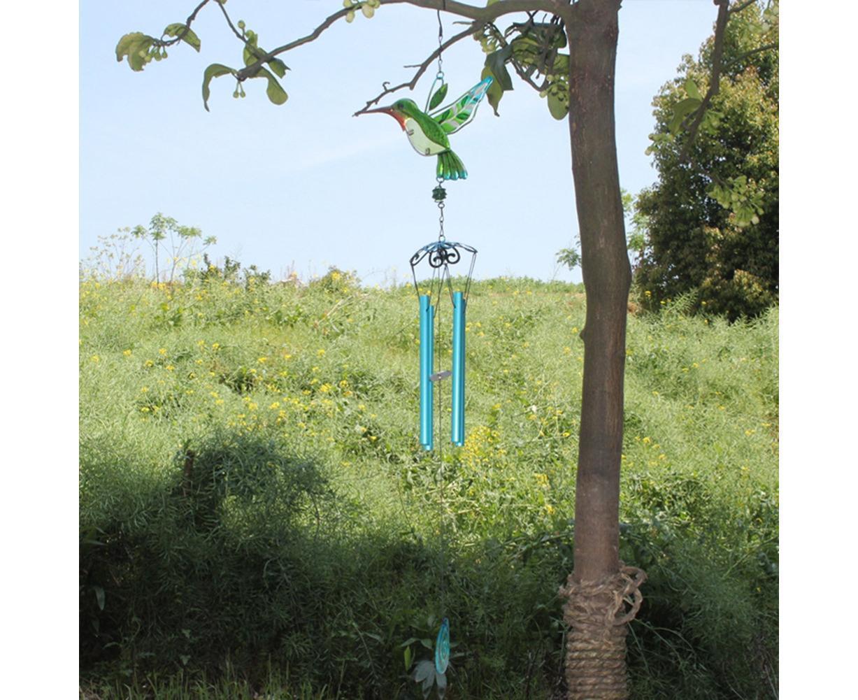 Cute Hummingbird Metal Tubes Wind Chime Bell Home Yard Wall Hanging Ornament-Blue Wind Chime Tube