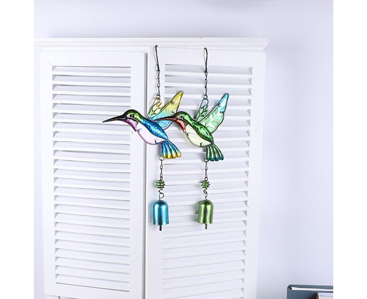 Cute Hummingbird Metal Tubes Wind Chime Bell Home Yard Wall Hanging Ornament-Blue Wind Chime Tube