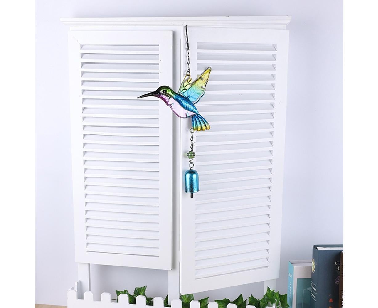 Cute Hummingbird Metal Tubes Wind Chime Bell Home Yard Wall Hanging Ornament-Blue Wind Chime Tube