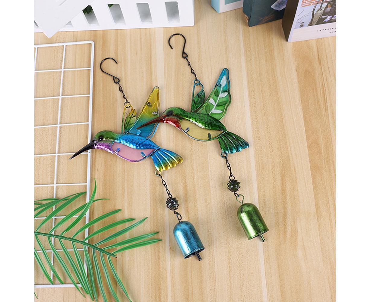 Cute Hummingbird Metal Tubes Wind Chime Bell Home Yard Wall Hanging Ornament-Blue Wind Chime Tube
