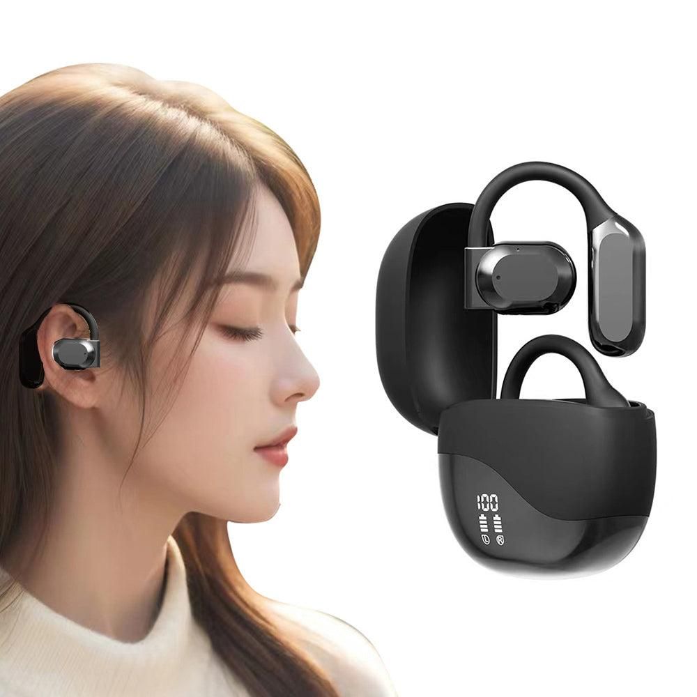 Open Ear Headphone Bluetooth Wireless Earbud Sport Over Ear Earhooks LED Power Display Earphone Beige
