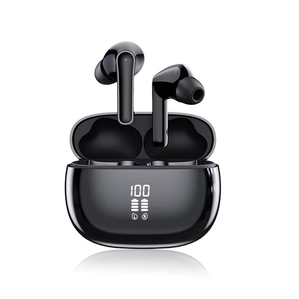 Wireless Bluetooth Noise-Cancelling In-Ear Earbuds with LED Display Black