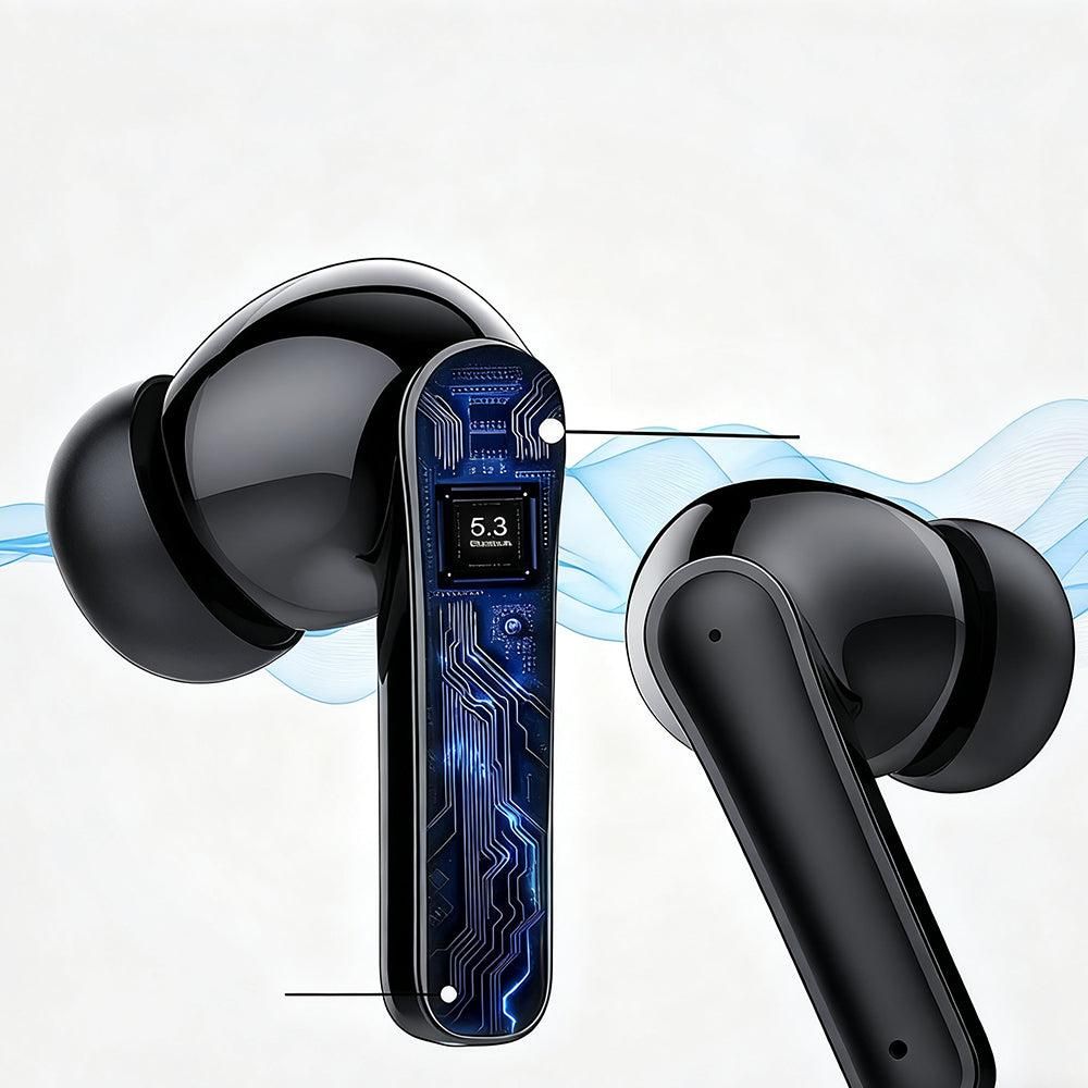 Wireless Bluetooth Noise-Cancelling In-Ear Earbuds with LED Display Black