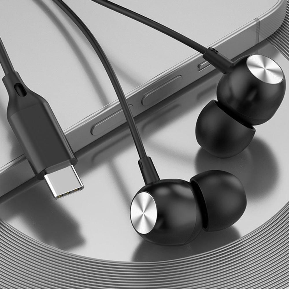 USB-C 3.5MM Wired Headphones In-Ear Earbuds with Microphone Black