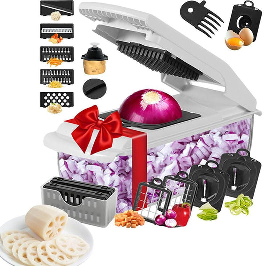 Vegetable Chopper with Container for Salad Prep White