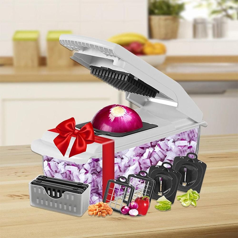 Vegetable Chopper with Container for Salad Prep White