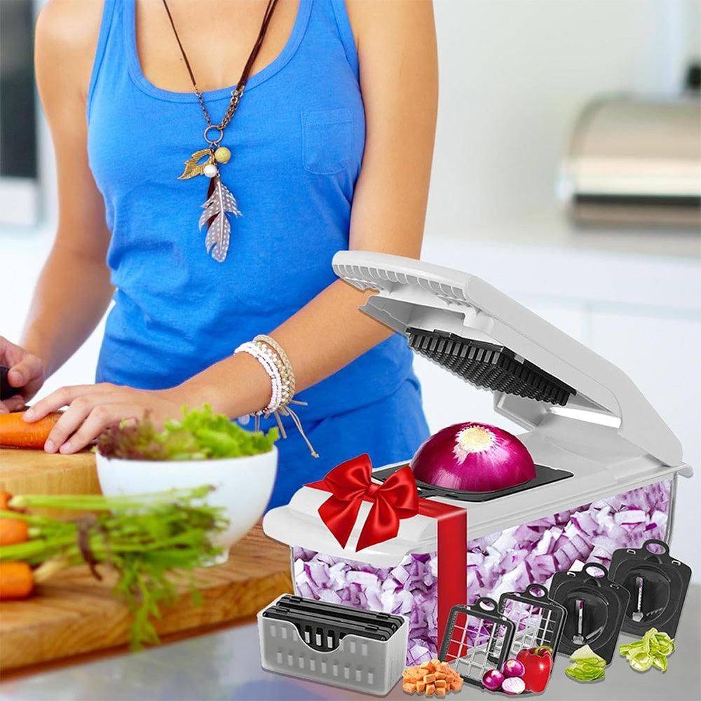 Vegetable Chopper with Container for Salad Prep White
