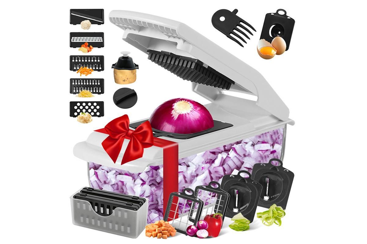 Vegetable Chopper with Container for Salad Prep White