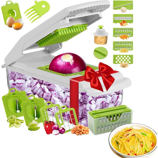Vegetable Chopper with Container for Salad Prep Green