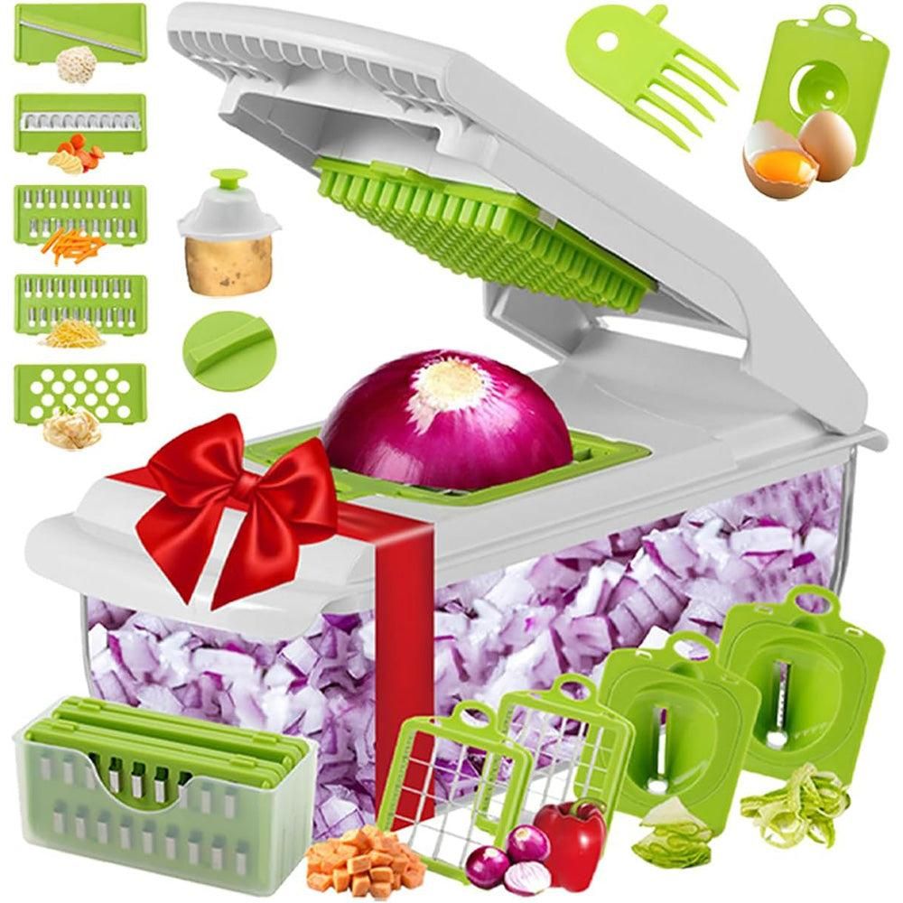 Vegetable Chopper with Container for Salad Prep Green