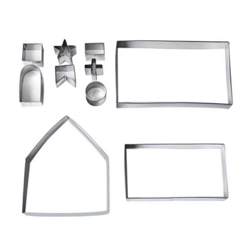 18PCS Stainless Steel Christmas Cookie Cutter Set with 3D Gingerbread House Shapes